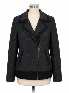 **J.Crew Stretch Wool Motorcycle Jacket Gray Black Moto Style 07569 Size 2**